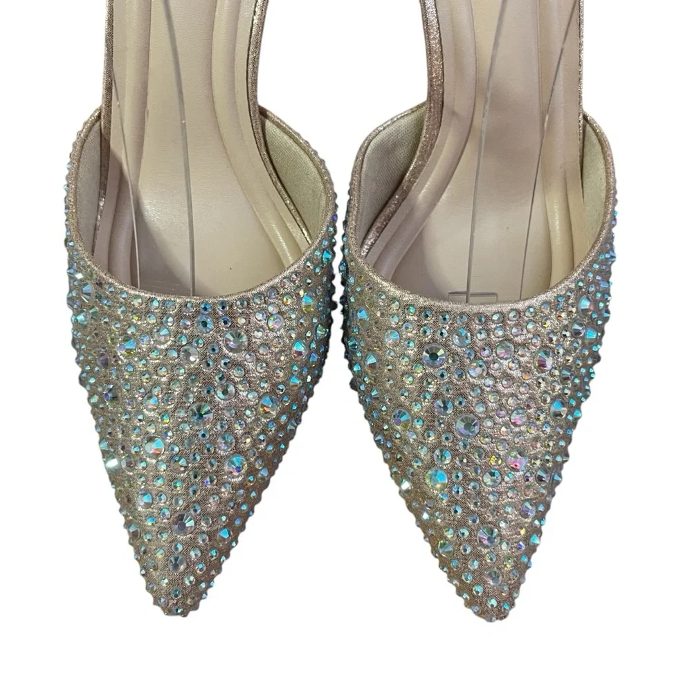 Rose Gold Rhinestone Heels Closed pointed toe Sz. 6.5‎ Party Cocktails Wedding
